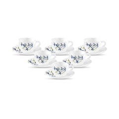 La Opala, Novo Collection Opal Glass Crockery | Cup & Saucer Princess, Set of 12 | Radiant Curves, 150 ml | for Tea & Coffee | Microwave Safe | 100% Vegetarian | Extra Strong | Super Light & White