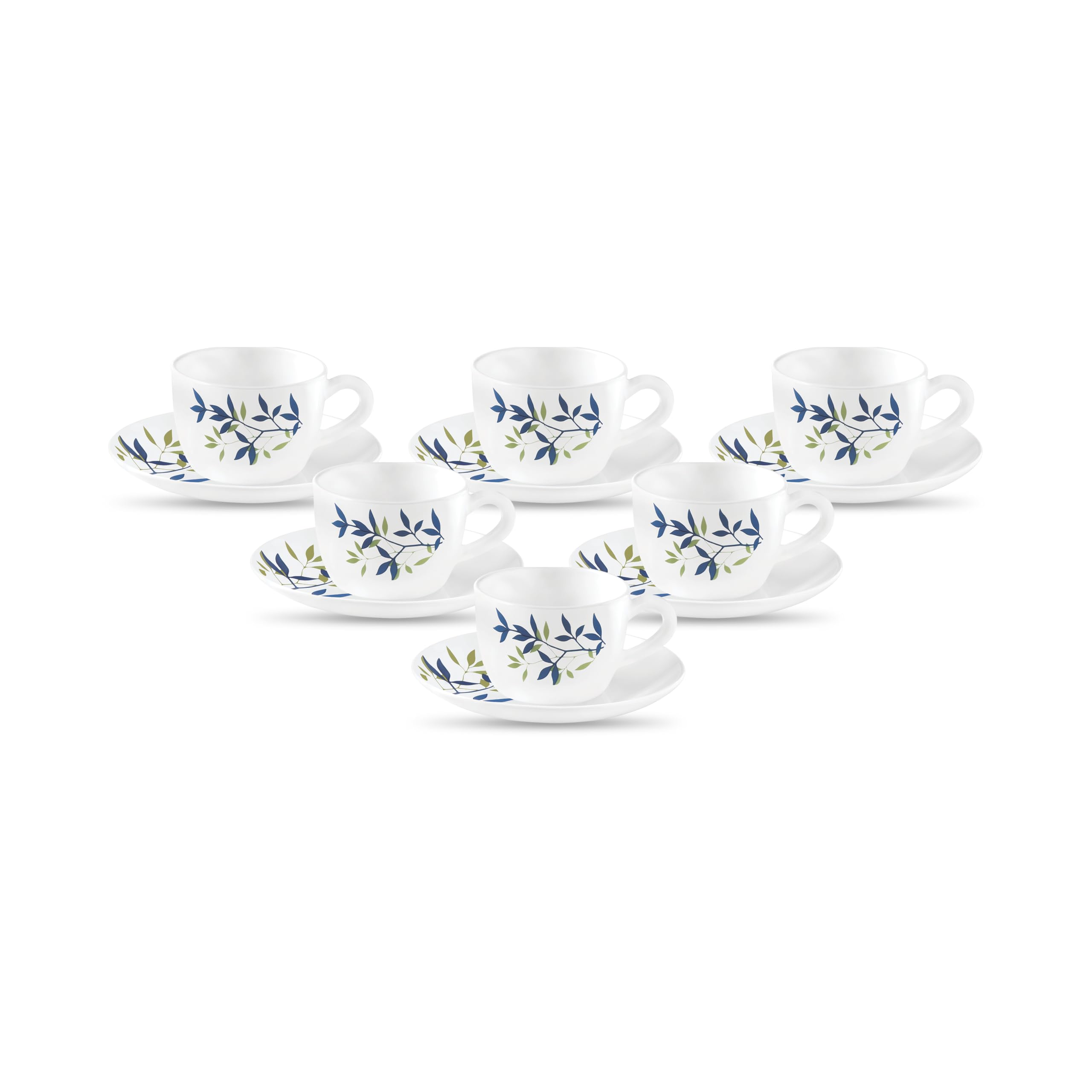 La Opala, Novo Collection Opal Glass Crockery | Cup & Saucer Princess, Set of 12 | Radiant Curves, 150 ml | for Tea & Coffee | Microwave Safe | 100% Vegetarian | Extra Strong | Super Light & White