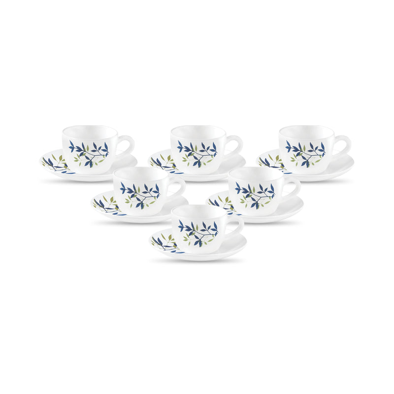 La Opala, Novo Collection Opal Glass Crockery | Cup & Saucer Princess, Set of 12 | Radiant Curves, 150 ml | for Tea & Coffee | Microwave Safe | 100% Vegetarian | Extra Strong | Super Light & White