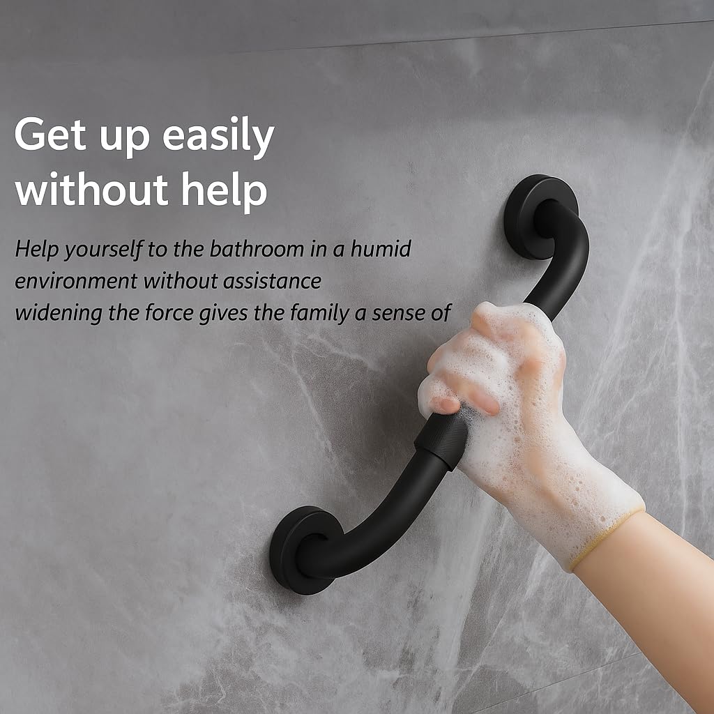 Plantex 304 Stainless Steel Grab Bar for Toilet with Grip/13 inch Anti-Slip Handle for Bathroom Support - Pack of 2 (Black)-2