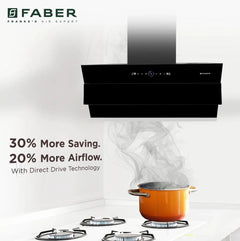 Faber Comet 90cm 1600m³/hr BLDC Autoclean Filterless Slant Chimney| Built In Oil Collector|Touch & Gesture Control| 12Yr