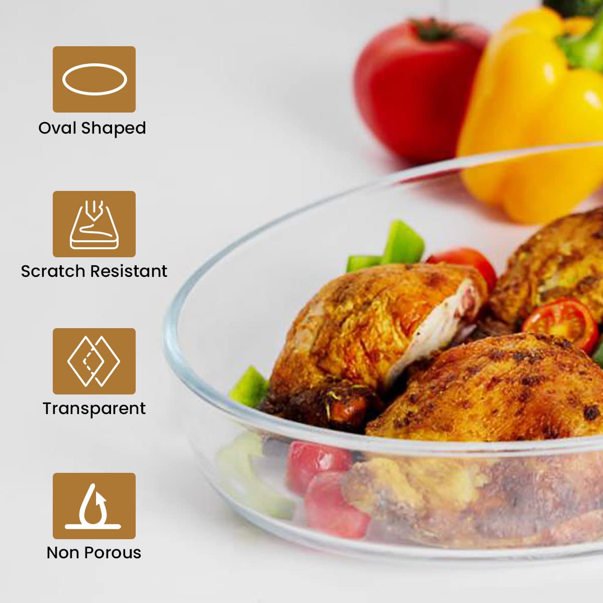 AGARO Elite Borosilicate Glass Baking Tray for Kitchen, 1600 ml, Baking Dish, Serving Bowl, OTG, Oven & Microwave, Dishwasher and Freezer safe, Oval, Transparent, Glass Bowl Container