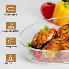 AGARO Elite Borosilicate Glass Baking Tray for Kitchen, 1600 ml, Baking Dish, Serving Bowl, OTG, Oven & Microwave, Dishwasher and Freezer safe, Oval, Transparent, Glass Bowl Container