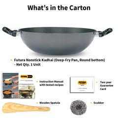 Hawkins Futura 4 Litre Deep Fry Pan, Non Stick Kadai, Round Bottom Kadhai, Big Non Stick Kadai, Black (NK40)