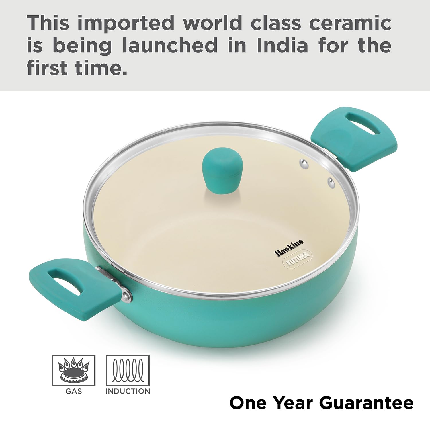 Hawkins 3 Litre Cook n Serve Casserole, Aqua Casserole with Glass Lid, Aqua Blue (IUC30G)