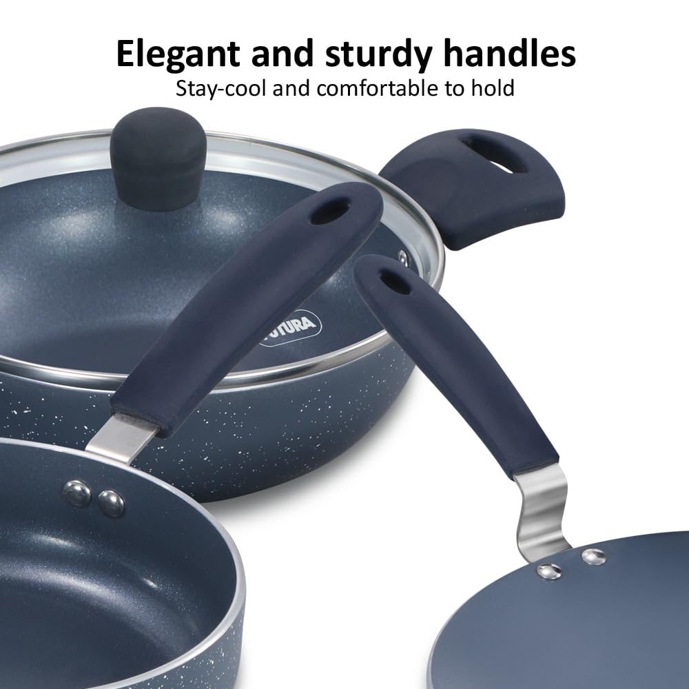 Hawkins Ceramic Nonstick 3-Piece Kitchen Gift Set - 1.75 L Deep Kadhai, 16 cm Frying Pan and 24 cm Tava, Grey (24ICGP)