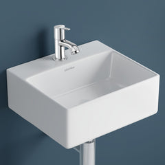 Plantex Ceramic Basin with Stainless Steel Pillar Cock/Wall Hung Basin/Deck Mount Tap/Basin for Bathroom - (Cuba - Combo)-1