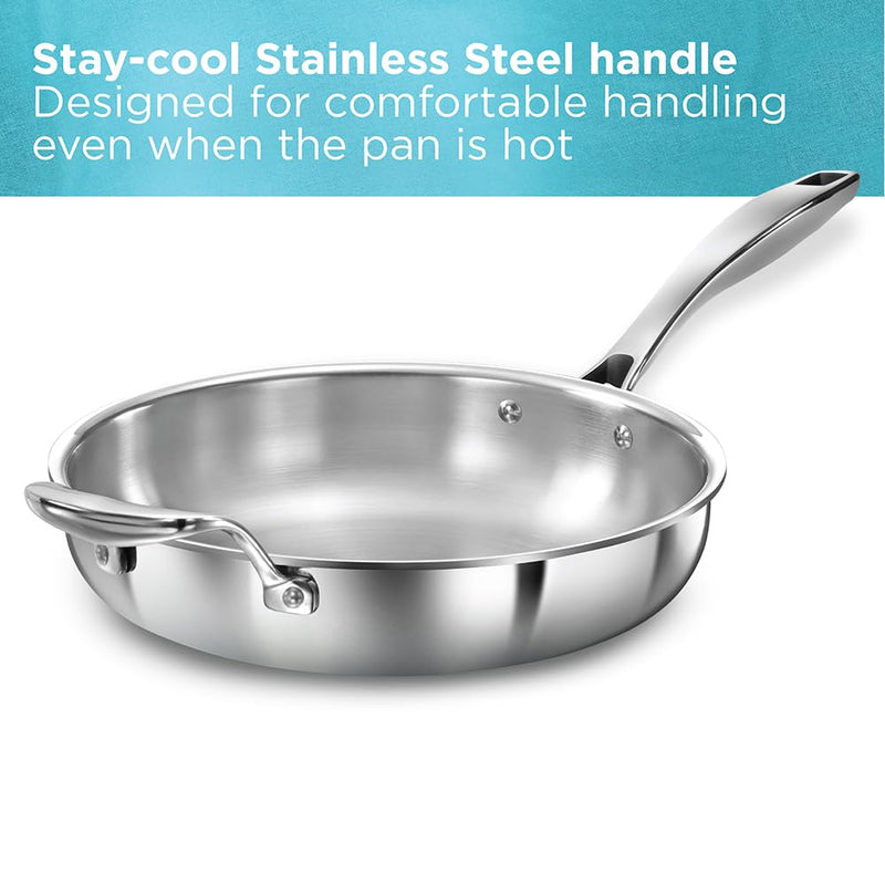 Hawkins Pro 26 cm Frying Pan, Triply Stainless Steel Fry Pan with Stainless Steel Handle and Stainless Steel Lid, Silver (PSF26S)