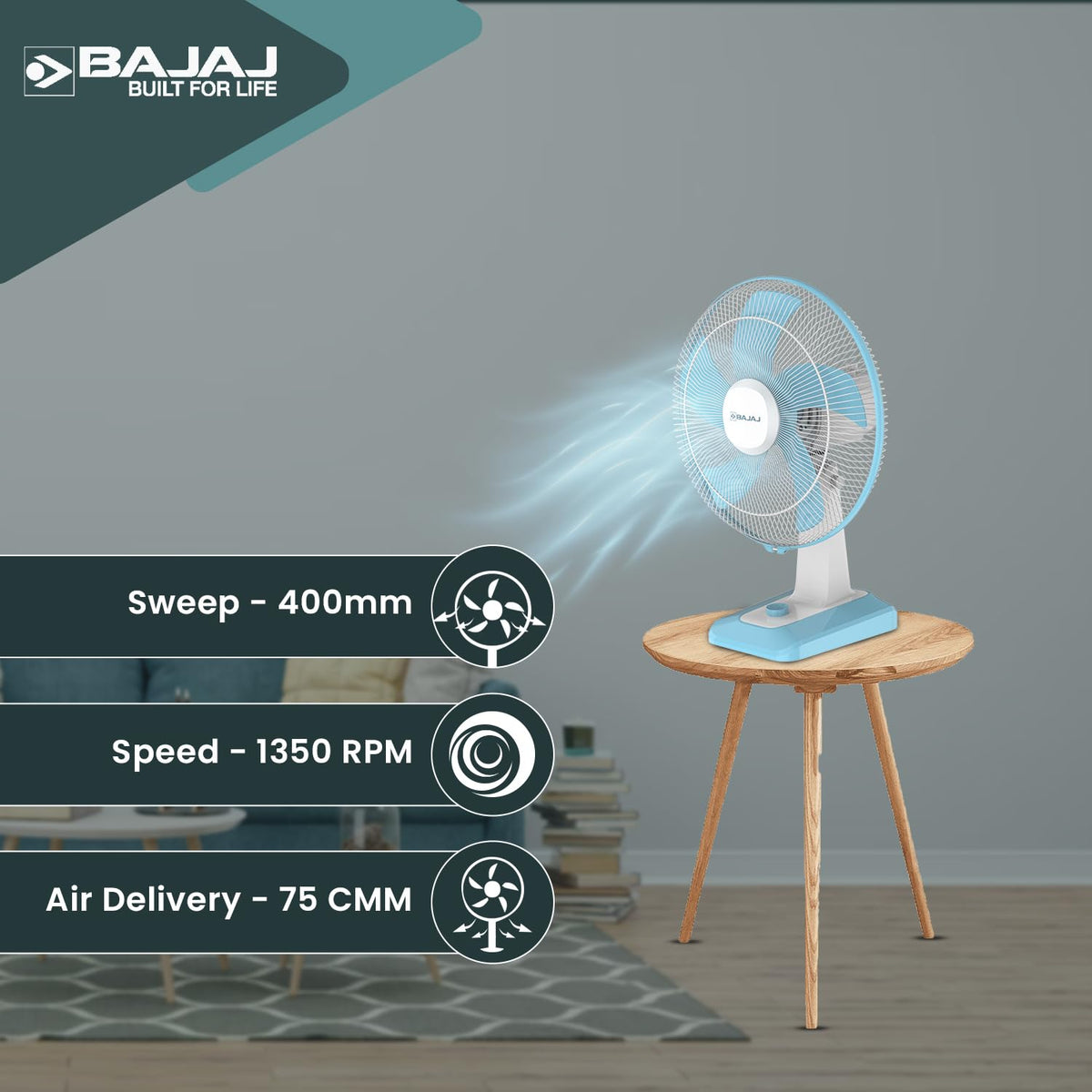 Bajaj Penta Robusto 400MM Oscillating Table Fan For Home-5