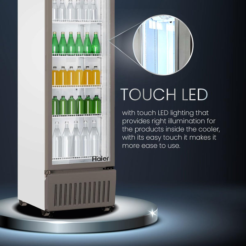 Haier HVC 505 GT5, 5 Star, Touch LED Visi Cooler Glass Door, Adjustable Shelves, Single Door Commercial Refrigerator (440 L, White)