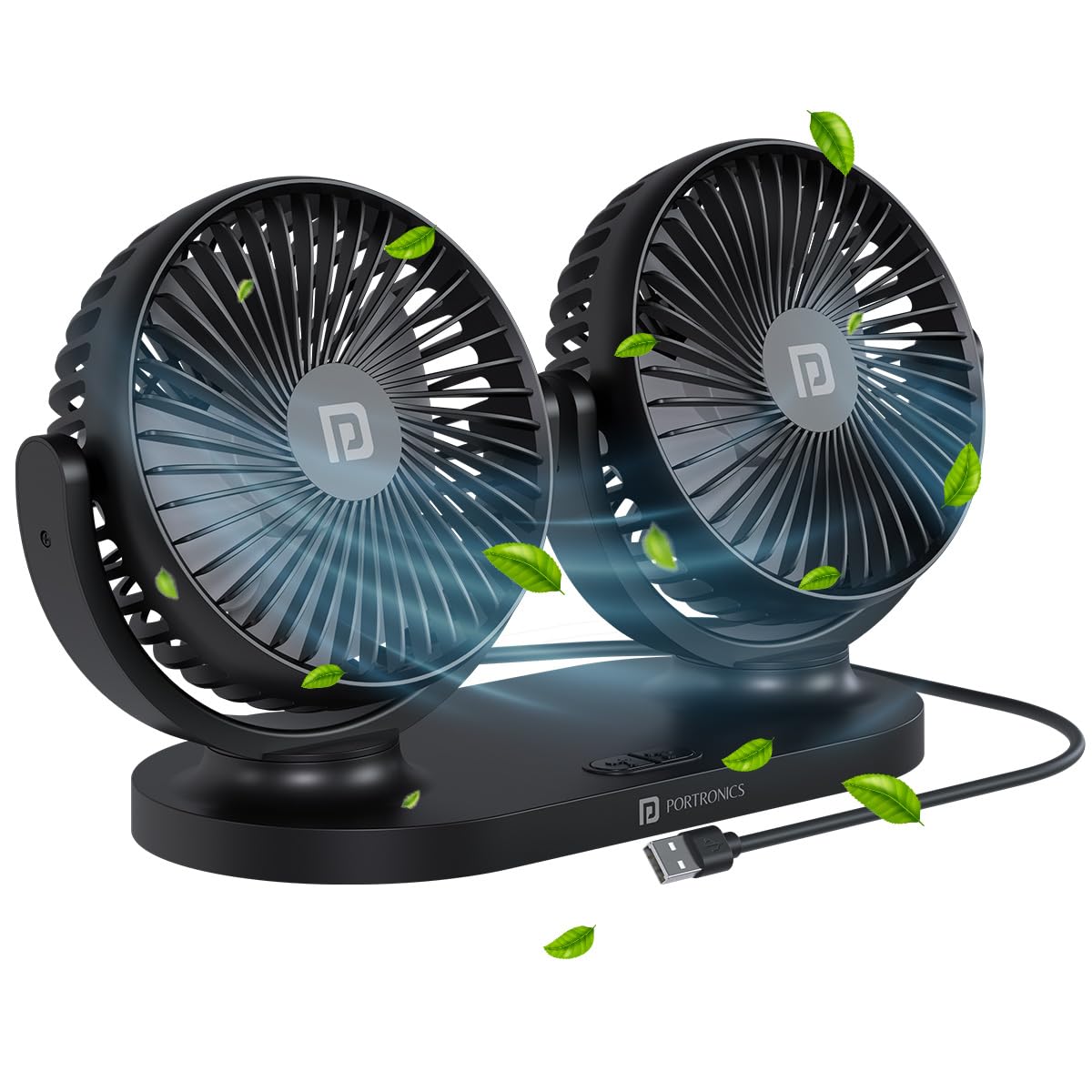 Portronics Twin Cool Dual Head USB Powered Portable Fan (Black)