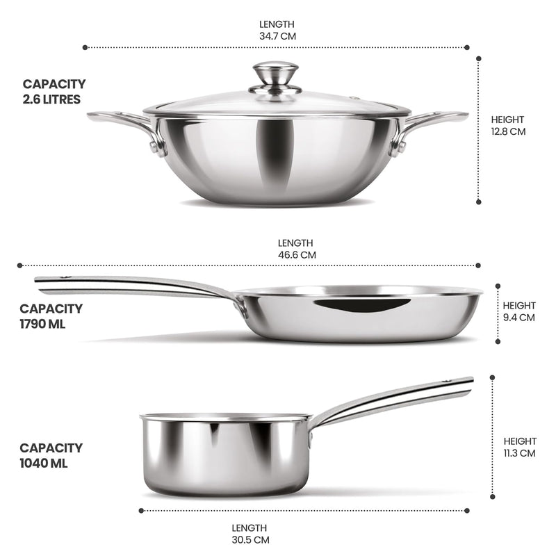 Triply Stainless Steel 4 Pc Induction Cookware Set (Procook By Milton)