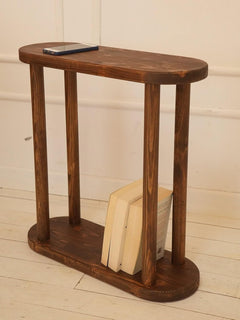 Walnut Wood Round End Table | Oval Bedside Coffee Table for Living Room | Handmade Rustic Furniture for Home De
