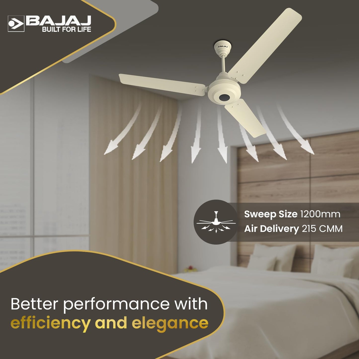 Bajaj Energos 12DC5R 1200 mm Silent BLDC Ceiling Fan|5-StarRated Energy Efficient Ceiling Fans for Home|Remote Control|Upto 65% Energy Saving|High Speed|Silent Operation|2-Yr Warranty Ivory