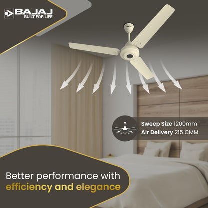 Bajaj Energos 12DC5R 1200 mm Silent BLDC Ceiling Fan|5-StarRated Energy Efficient Ceiling Fans for Home|Remote Control|Upto 65% Energy Saving|High Speed|Silent Operation|2-Yr Warranty Ivory