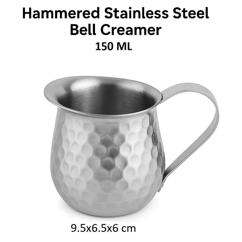 Dynore Stainless Steel Hammered Design Bell Creamer Espresso Shot Frothing Pitcher Cup Latte Art - 150 ml Set of 1 Pc