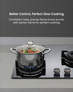 Sujata 3 Burner Gas Stove Glass Top | 5 Years Warranty | Auto Ignition Gas Stove 3 Burner, CookTop cum Hob Top 3 Burners, LPG & PNG Compatible, Brass Burner (Indium Auto Ignition - Black)