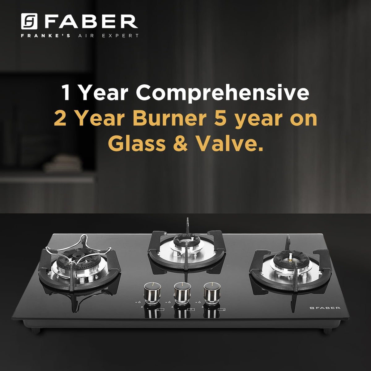 Faber Hob 76 cm 3 Burner|Auto-Ignition|Spillage Proof|Brass Burners|Metal Knobs|Pan Support|2yrs on Burner,5 Yrs Warrant
