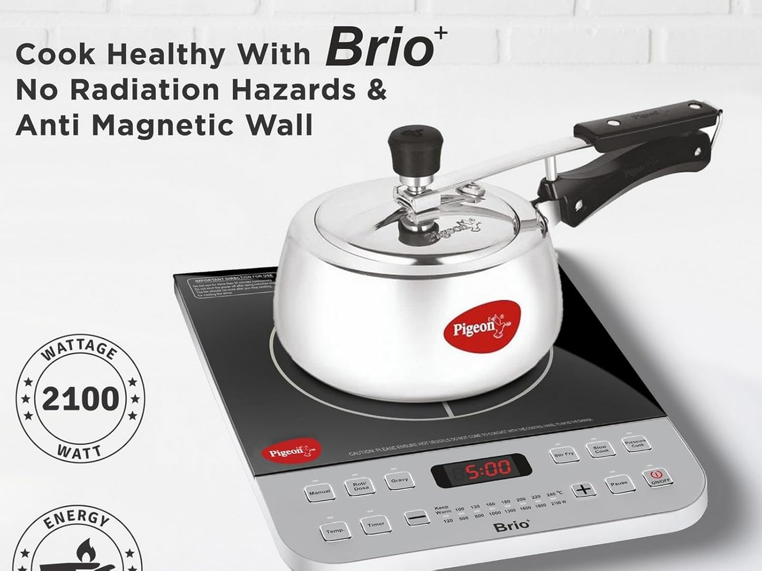 Pigeon by Stovekraft Brio Plus Induction Stove 2100 Watts for Fast and Easy Cooking