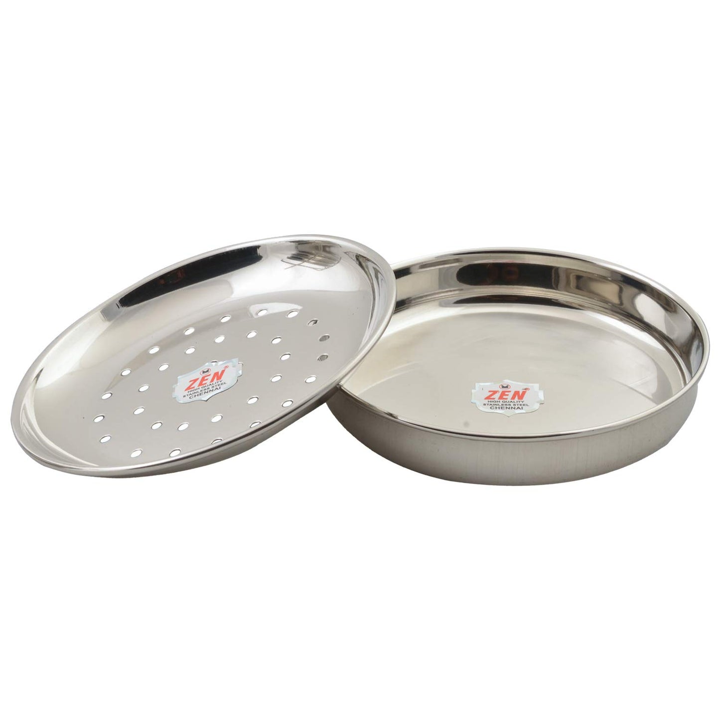 JAIN Stainless Steel 2in1 Thatte Idly Stand | Dhokla Maker & Idiappam Stand - 8 Plates Thatte Idli Plate & Momos Steamer Stand (4 Thattu Idly Plates, 4 Idiappam Plates, 1 Stand) - Silver