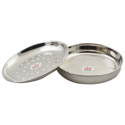 JAIN Stainless Steel 2in1 Thatte Idly Stand | Dhokla Maker & Idiappam Stand - 8 Plates Thatte Idli Plate & Momos Steamer Stand (4 Thattu Idly Plates, 4 Idiappam Plates, 1 Stand) - Silver
