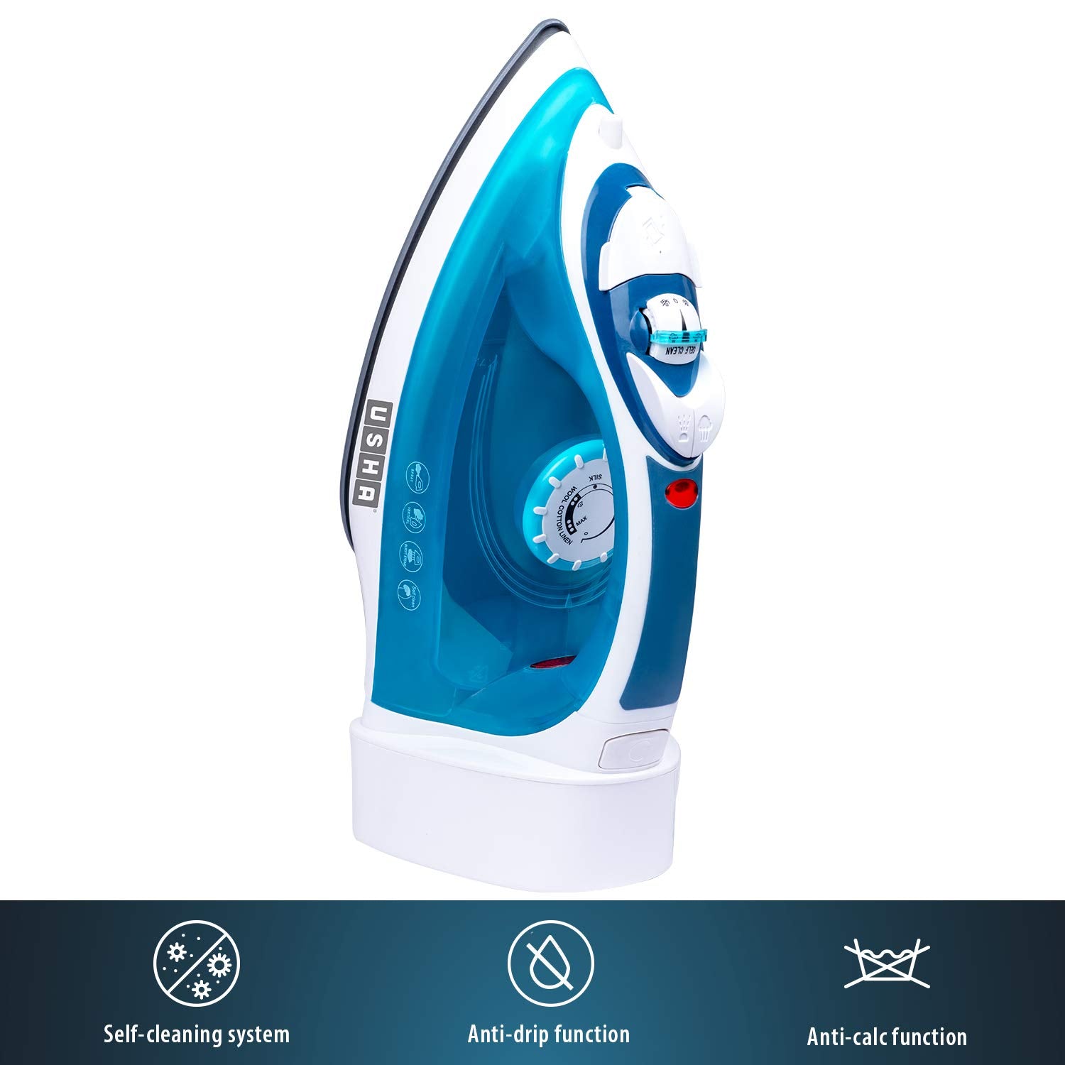 USHA Helix Pro Smart Steam Iron 2000 W with Easy-Wind Retractable Cord, Durable Ceramic Soleplate, 3-Way Auto Shut Off, Anti-Drip, Anti-Calc Function (Blue & White)