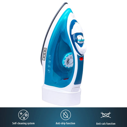 USHA Helix Pro Smart Steam Iron 2000 W with Easy-Wind Retractable Cord, Durable Ceramic Soleplate, 3-Way Auto Shut Off, Anti-Drip, Anti-Calc Function (Blue & White)