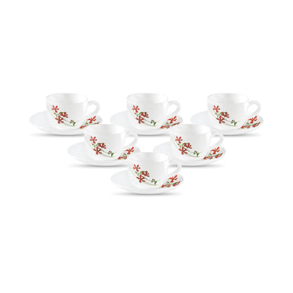 La Opala, Novo Collection Opal Glass Crockery | Cup & Saucer Princess, Set of 12 | Silken Charm, 150 ml | for Tea & Coffee | Microwave Safe | 100% Vegetarian | Extra Strong | Super Light | Super White