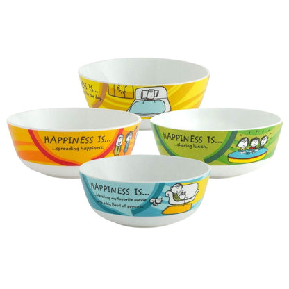 Clay Craft Ceramic Happiness Is Snack/Cereal Bowl, Multicolour, Set Of 4