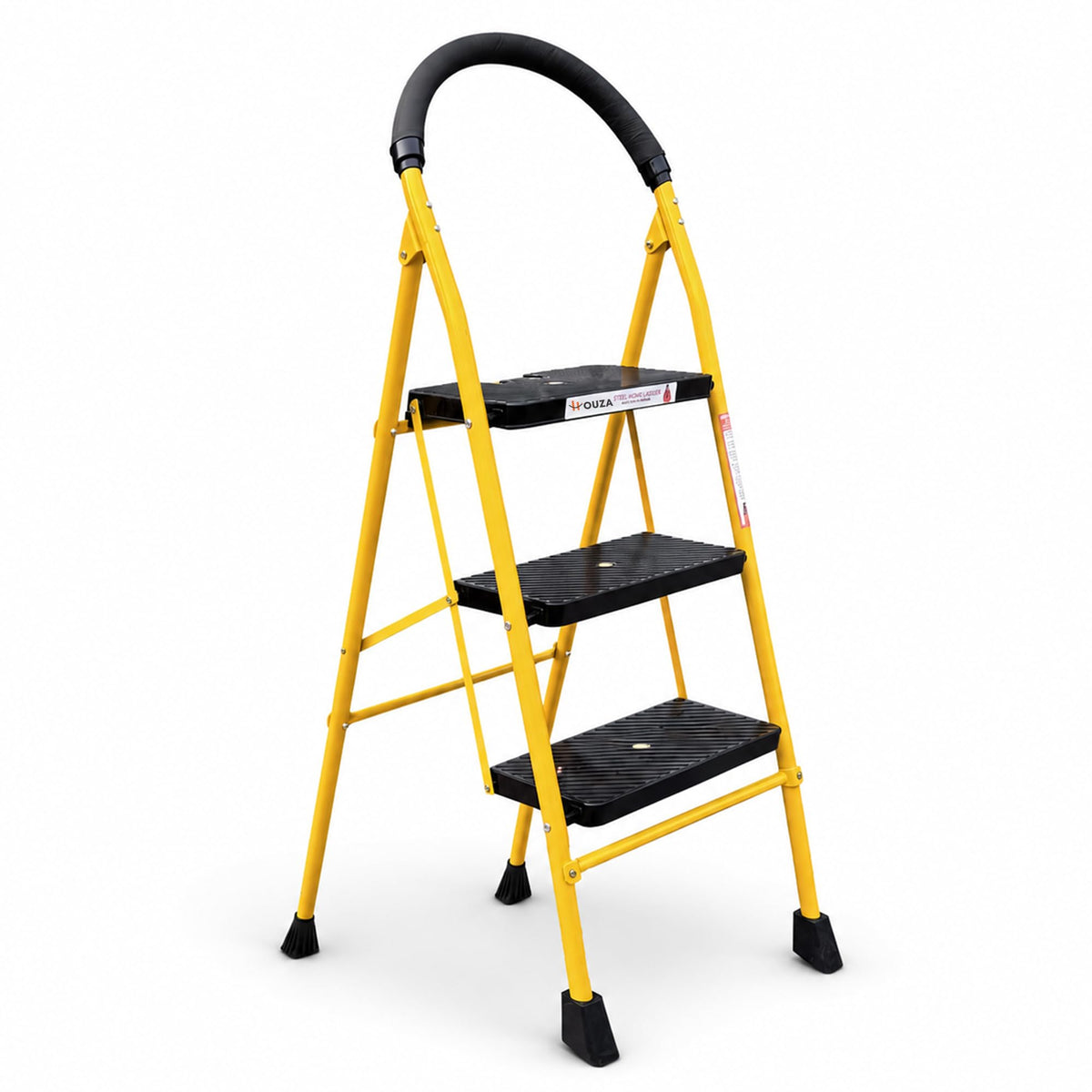 HOUZA Steel Ladder for Home 7 Steps Foldable with Anti-Skid Wide Steps (30cm x 20cm) | 7 Step Ladder for Home Use with D-Shape Rods | Secure Lock | 150 Kg Capacity Folding Ladder | 5 Year Warranty