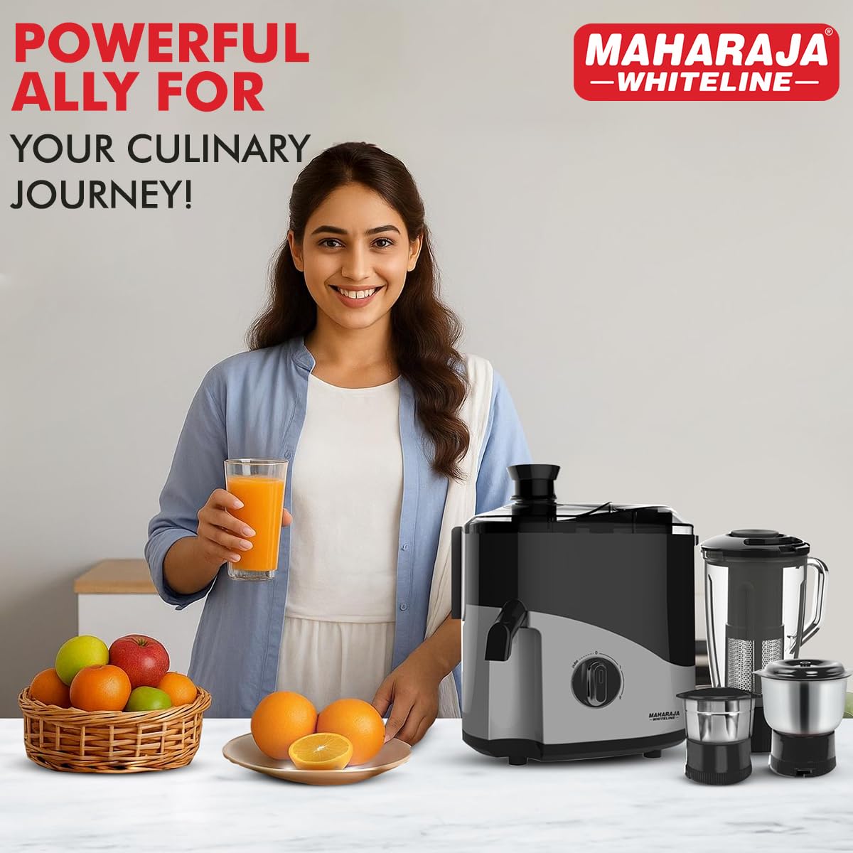 Maharaja Whiteline Odacio Plus 550-Watt Juicer Mixer Grinder With 3 Versatile Jars | Food Grade Safe | 2 year warranty (Black & Silver), 550 Watts
