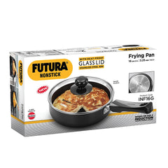 Hawkins Futura 16 cm Frying Pan, Non Stick Fry Pan with Glass Lid, Induction Omelette Pan, Small Frying Pan, Black (INF16G)