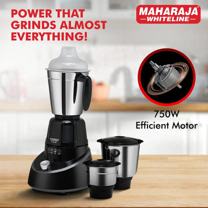Maharaja Whiteline MX-185 750W Mixer Grinder with 3 Jars, Black