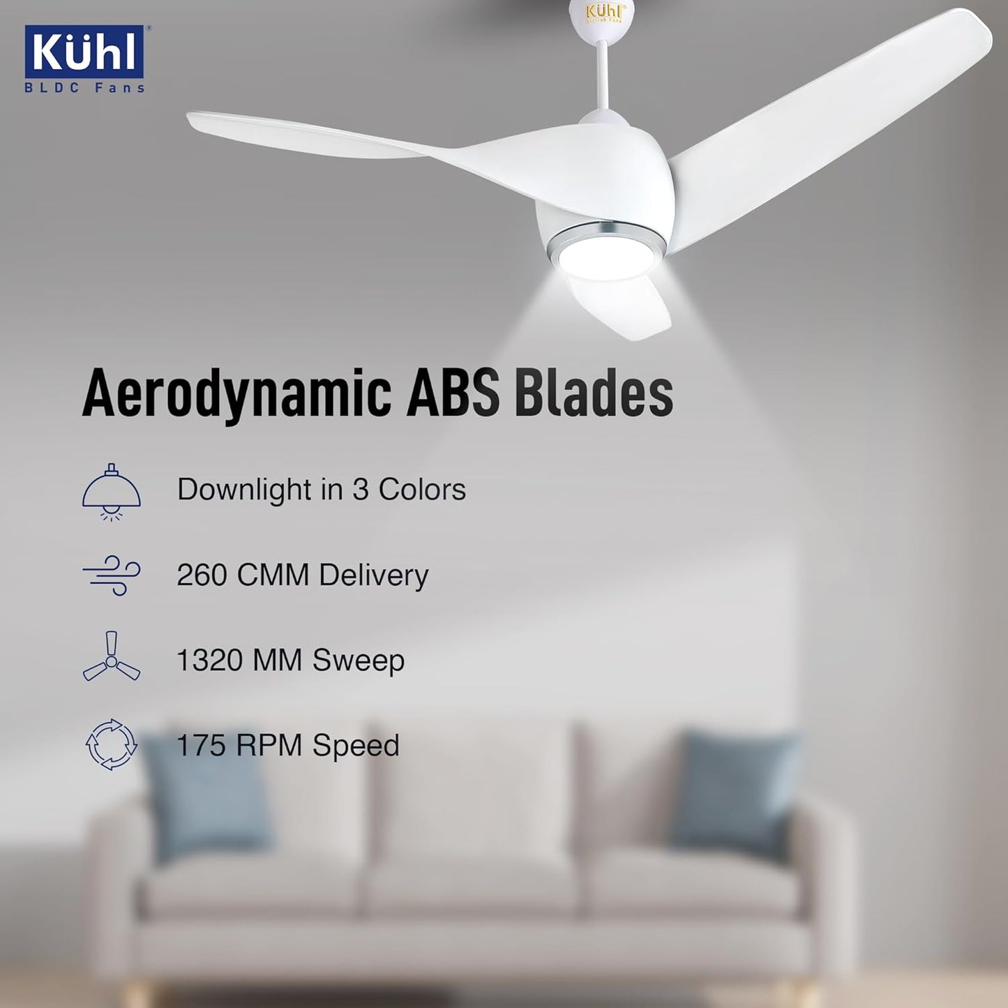 KUHL Twist L3 1320 mm 65% Power Saving BLDC Ceiling Fan | BEE 5 Star Rated & ISI Marked | High Air Flow|5Year Warranty on Motor By Brand | Free Installation | IoT – Operate via Mobile & Alexa | White