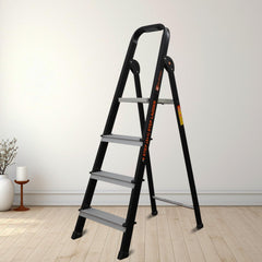 Bonkaso 7 Steps Climb Lite Pro Foldable Aluminium Ladder, Load Capacity upto 120kg, Multipurpose ladder for home & office, Anti-Skid Steps, Heavy Duty Platform, 5 Years Warranty (215h x 56w Cms) Black