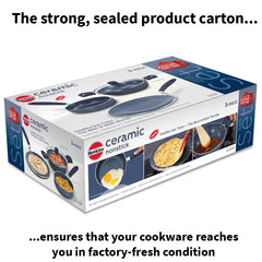 Hawkins Ceramic Nonstick 3-Piece Kitchen Gift Set - 1.75 L Deep Kadhai, 16 cm Frying Pan and 24 cm Tava, Grey (24ICGP)