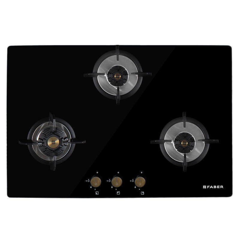 Faber Hob/Hobtop 4 Brass Burner Auto Electric Ignition Glass Top (Maxus HT784 CRS BR CI AI) Black, Glass and Mild Steel
