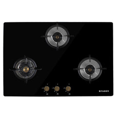 Faber Hob/Hobtop 3 Brass Burner Auto Electric Ignition Glass Top (Maxus HT783 CRS BR CI AI) Black