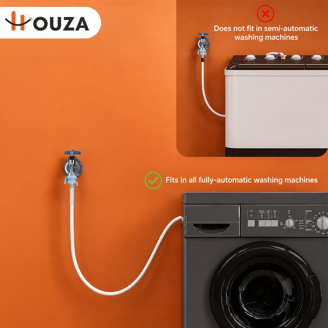HOUZA 3 Meter Fully Automatic Washing Machine Inlet Pipe with Universal Tap Connector | Hot & Cold Water Washing Machine Pipe Inlet | Leak-Proof, Burst-Proof & Anti-Kink Design