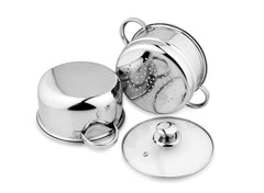 Pigeon by Stovekraft Steel X Steamer Stainless Steel Induction Base, Modak Maker/Momo Maker, Dual Compartment With Glass