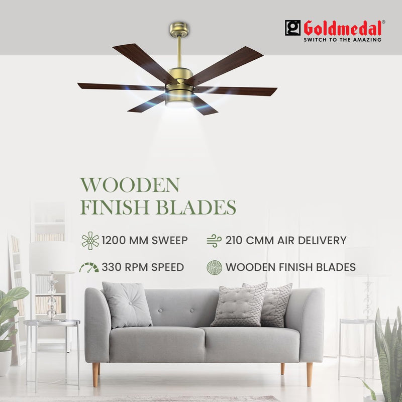 Goldmedal Phantom 6 Blade 1200 mm Ceiling Fan with Underlight & Remote (Brass Dark Wood)-6