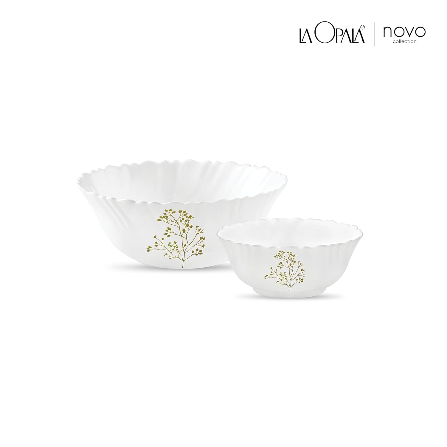 La Opala Novo Collection Opal Glass Crockery | Gift Set of 7 | Pudding Set 7 pcs Blissfull Green | Bowls for Desserts & Gifting | Microwave Safe | 100% Vegetarian | Extra Strong | Light & White