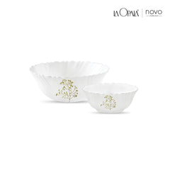 La Opala Novo Collection Opal Glass Crockery | Gift Set of 7 | Pudding Set 7 pcs Blissfull Green | Bowls for Desserts & Gifting | Microwave Safe | 100% Vegetarian | Extra Strong | Light & White