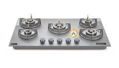 Sujata Gas Stove 4 Burners | 5 Years Warranty | 4 Burner Gas Stove Stainless Steel Auto Ignition, CookTop cum Hob Top, LPG Ready & PNG Compatible, Brass Burner (Osmium - 4 Burner Auto Ignition)