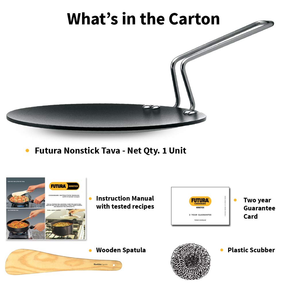 Hawkins Futura 22 cm Tava, Non Stick Tawa with Stainless Steel Handle, Black (NT22).