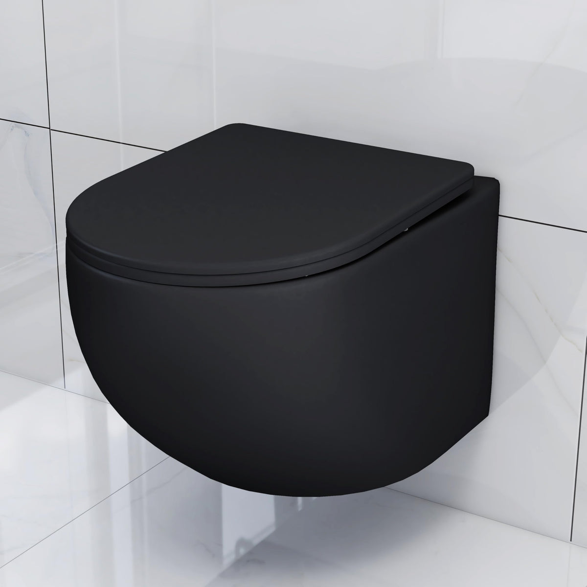 Plantex Imported Ceramic Western Commode for Toilet/Wall Hung Commode/Rimless Washdown Flush Commode with Soft Closing Toilet Seat Cover - P Trap (Matt Black)-1