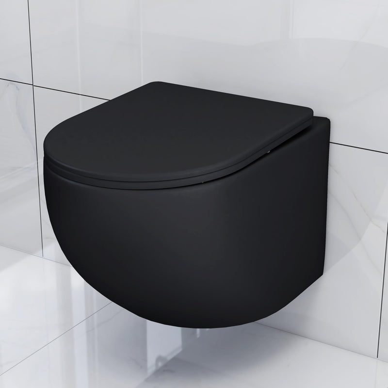 Plantex Imported Ceramic Western Commode for Toilet/Wall Hung Commode/Rimless Washdown Flush Commode with Soft Closing Toilet Seat Cover - P Trap (Matt Black)-1