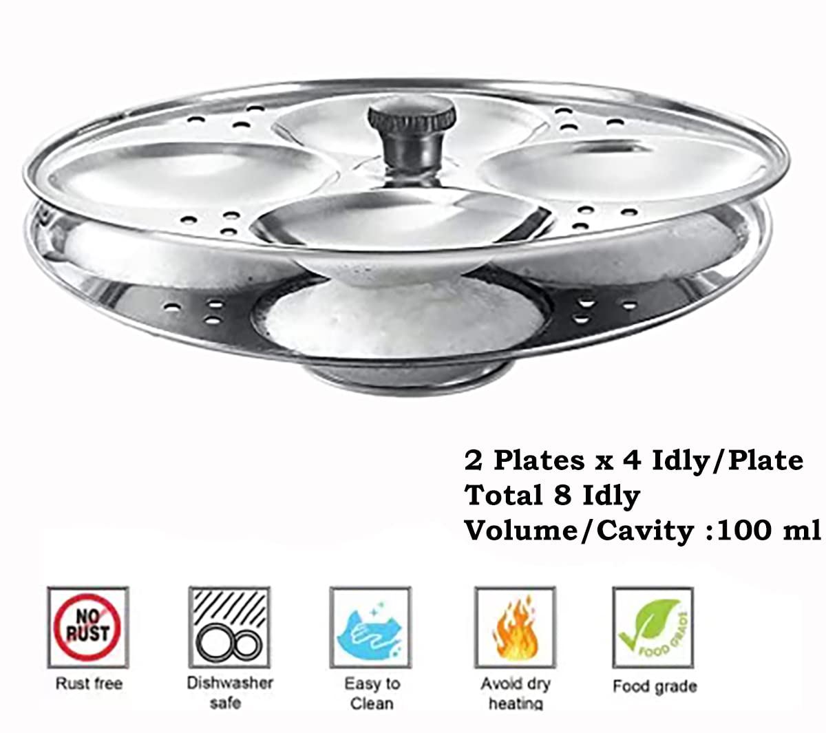 Prithi Home's and Kitchen Stainless Steel Non Stick Idli Plates Idli Maker| Idli Stand with Holes for Pressure Cooker, Idly Pot,Idly cooker,Kadai etc (2 Plates)