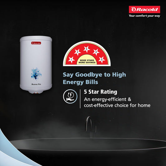 Racold Buono Pro NXG 15L ABS Body 5 Star Water Heater (Geyser) - 7 Yrs Tank Warranty, Corrosion Prevention With Superior Titanium Enameled Tank Coating, Suitable for Buildings, for elegant aesthetics