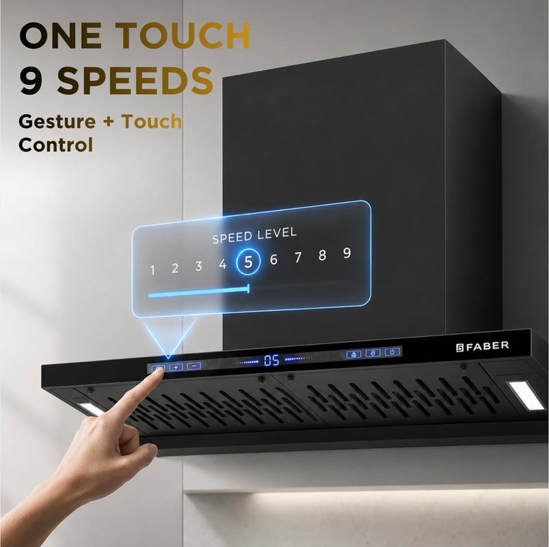 Faber SLIMX 90cm 1500m³/hr BLDC Autoclean Filterless T-Shape Chimney||Built In Oil Collector|Touch & Gesture Control|12Y